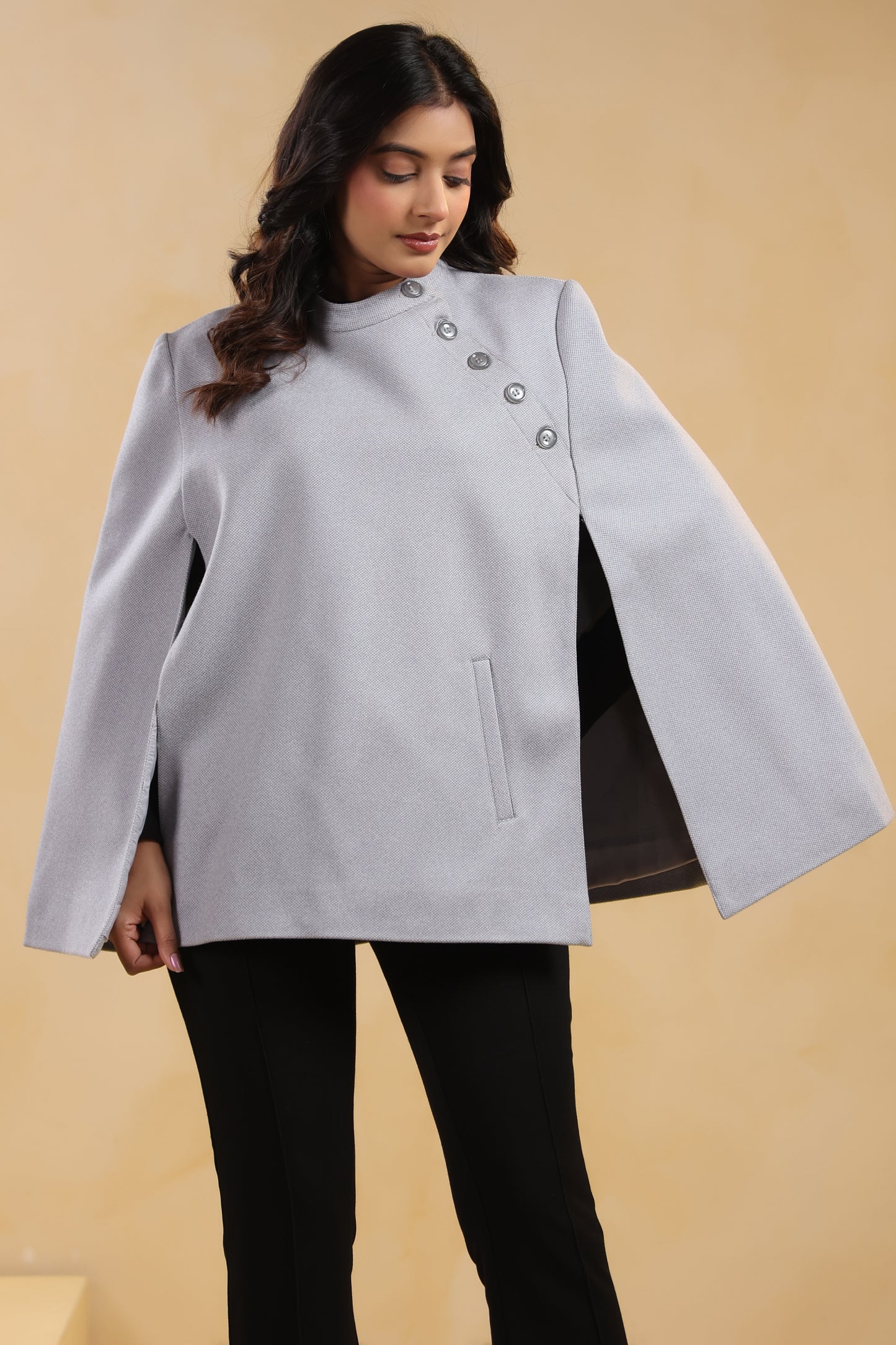 Women's Tweed Luxury Cape Jacket Shrug | Blue