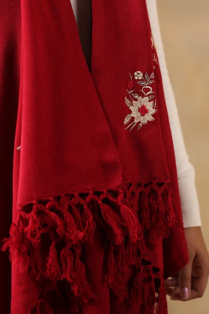 Women's Sleeveless Floral Zari Embroidery Shrug Cardigan | Red