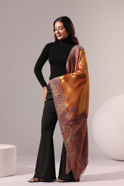 Women’s Premium Kani Woven Shawl with Zari Sheen | Rust