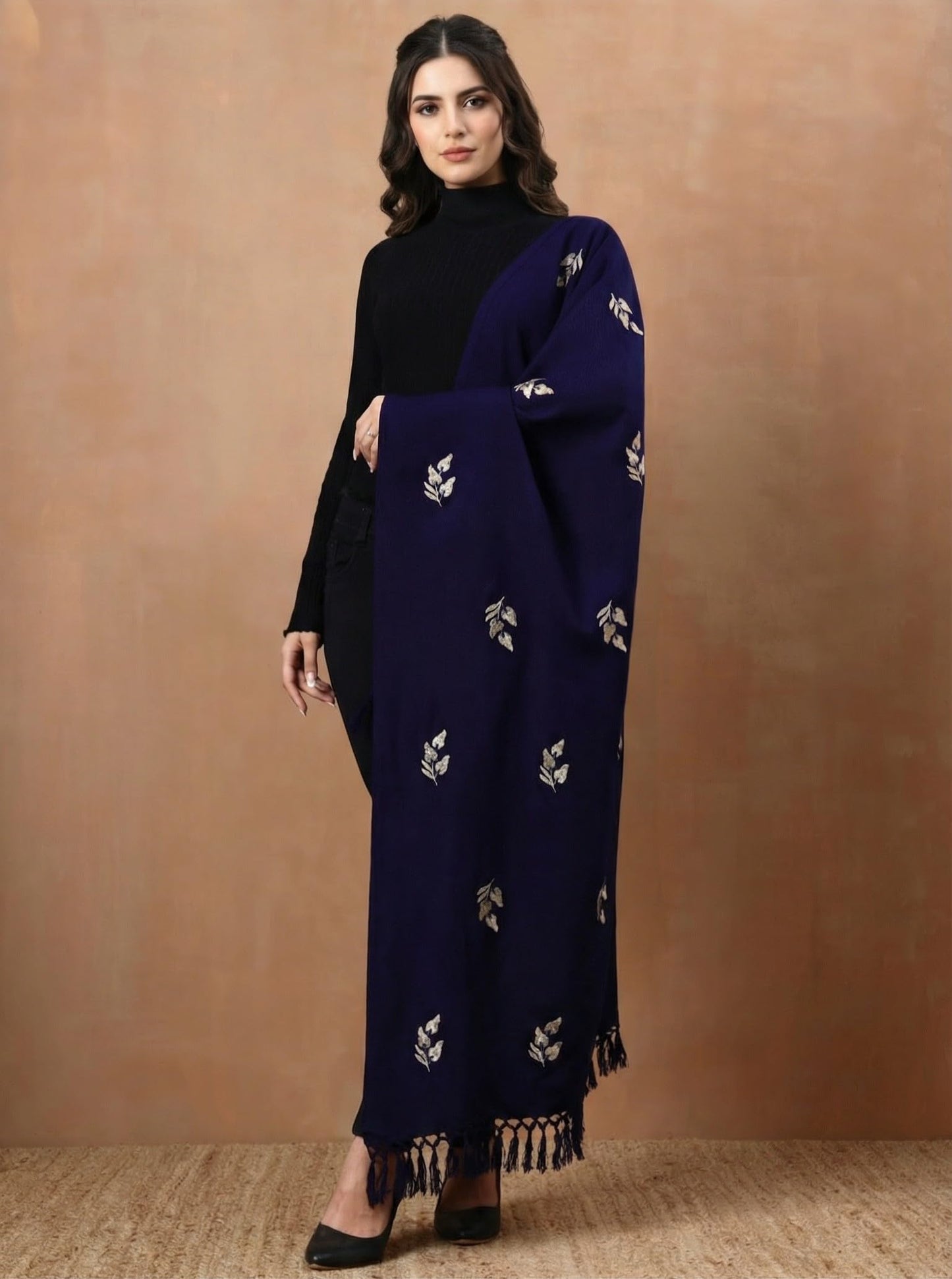 Woolen Embroidered Stole for Women | Blue - view 3