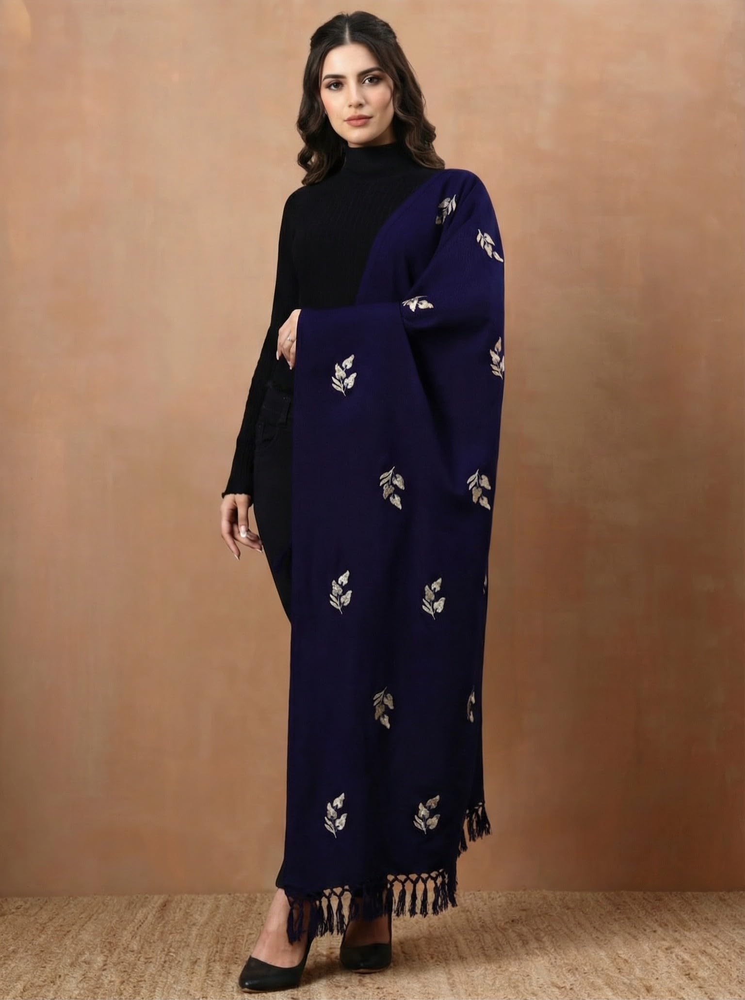 Woolen Embroidered Stole for Women | Blue - view 3