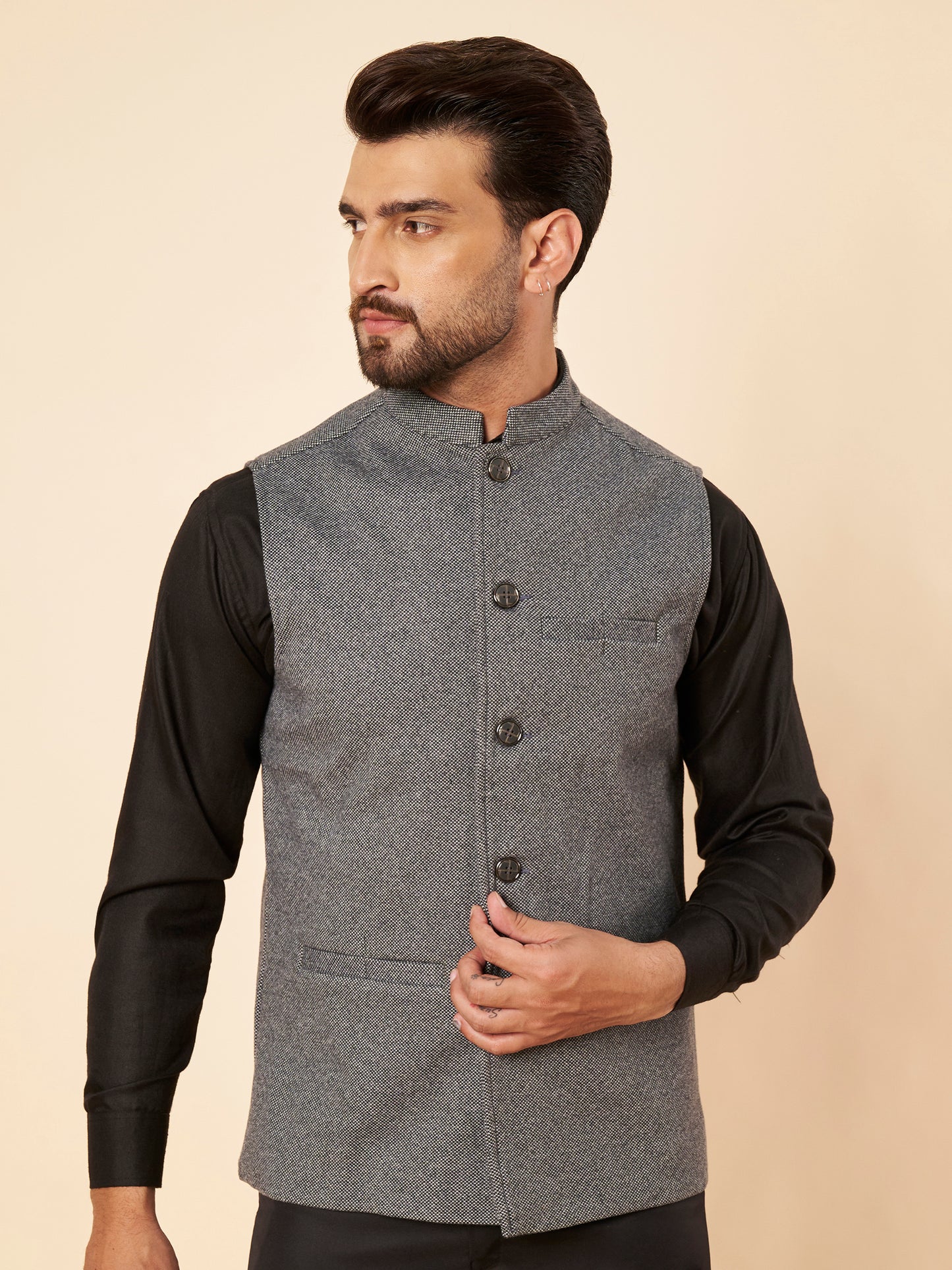 Men's Tweed Nehru Jacket | Grey