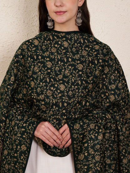 Woolen Kani Shawl with Intricate Kashmiri Paisley & Floral Woven Design (Green)