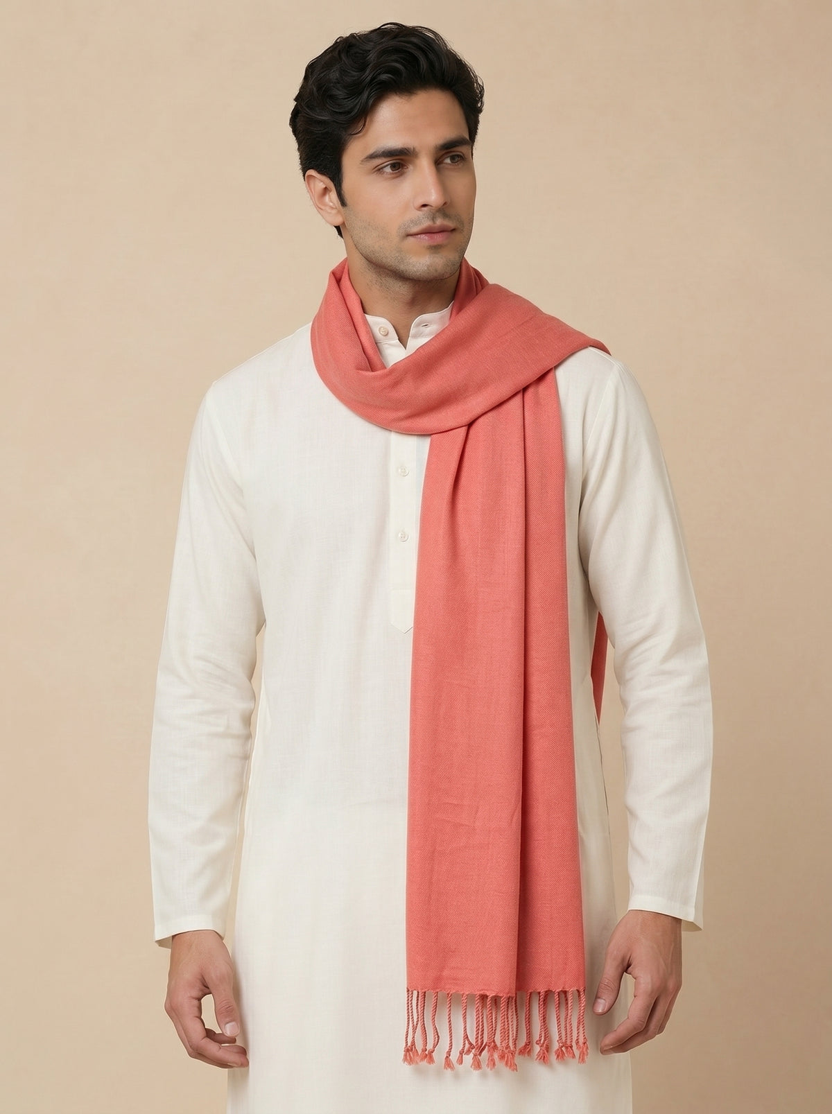 Men Lightweight Solid Color Warm Stole | Peach - view 2