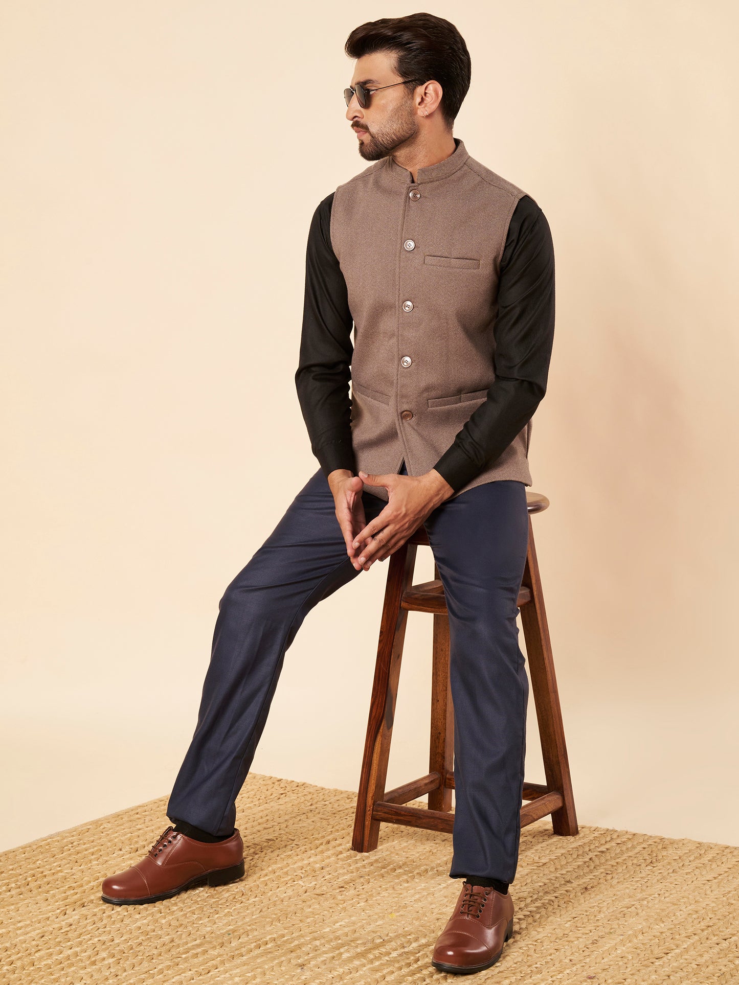 Men's Tweed Nehru Jacket | Brown