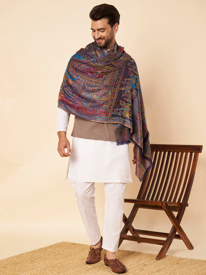 Kani Darbar Weave Soft Woolen Stole for Men | Blue