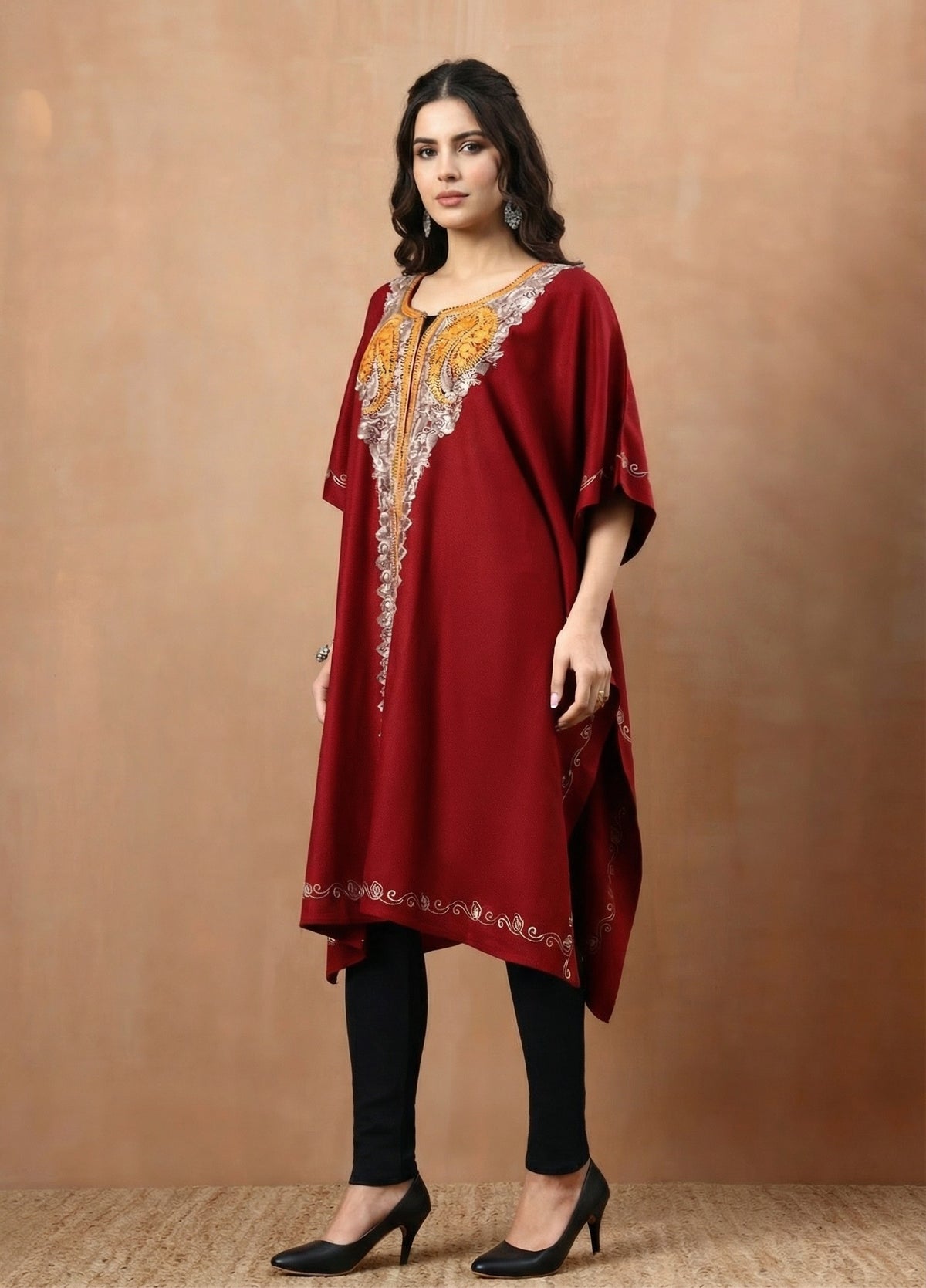 Aari Paisley Embroidery Maroon Pheran Shrug - view 5