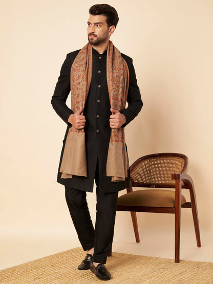 Pure Wool Shawl with All-over Multicolour Royal Paisley Sozni Embroidery - view 2