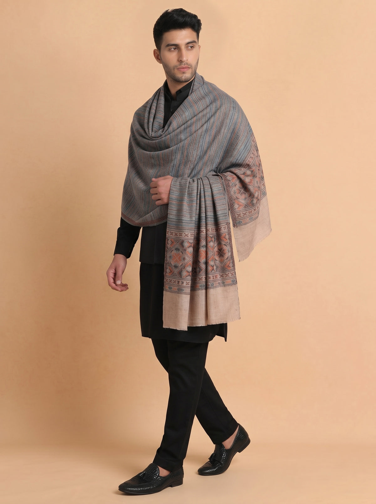 Ultra Soft Fine-Wool Kani Woven Stole for Men | Multicolor
