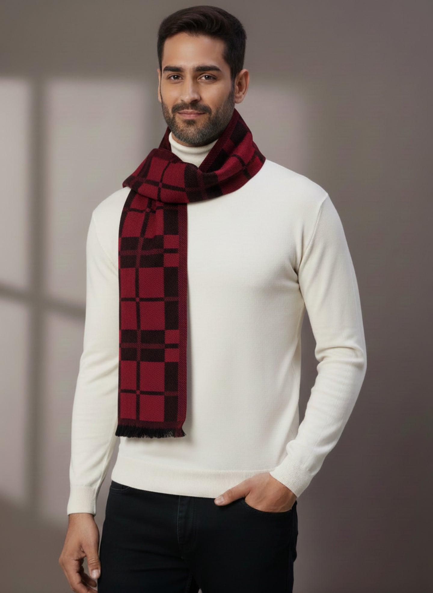 Soft Woollen Muffler for Men | Red Neck Scarf