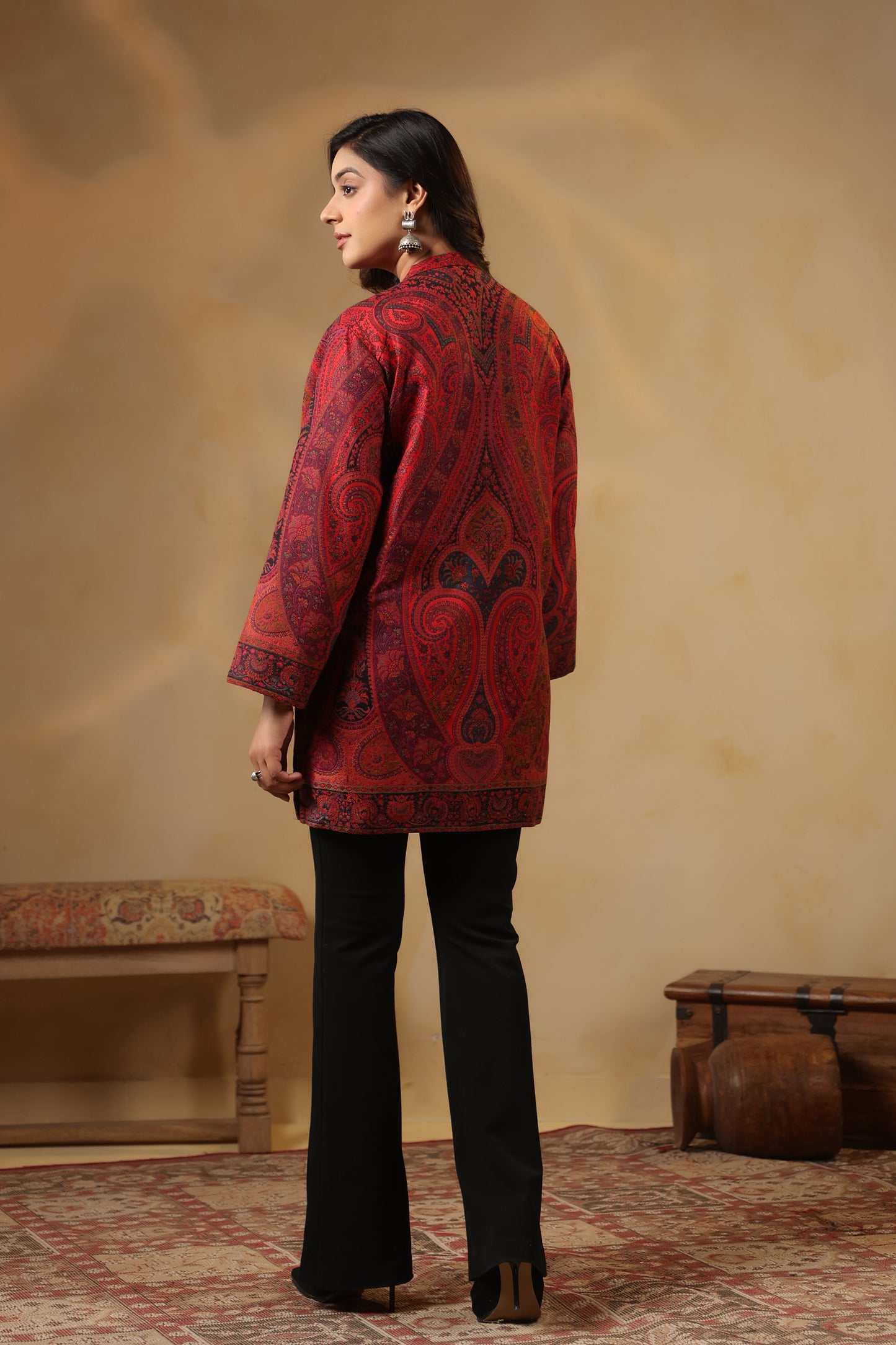 Women's Kaani Woven Winter Kurta | Maroon