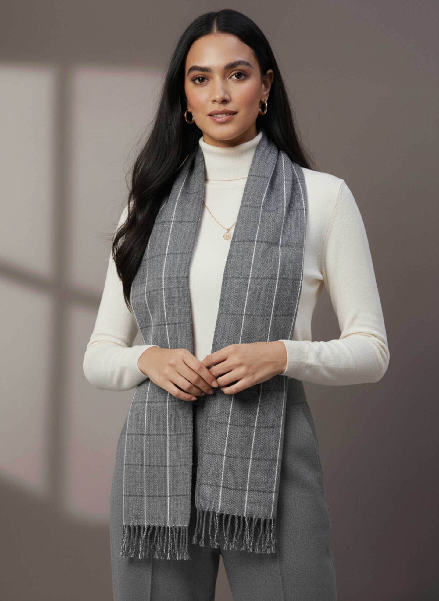 Soft Woollen Muffler for Women | Grey Check Scarf