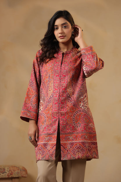 Women's Kaani Woven Winter Kurta | Pink