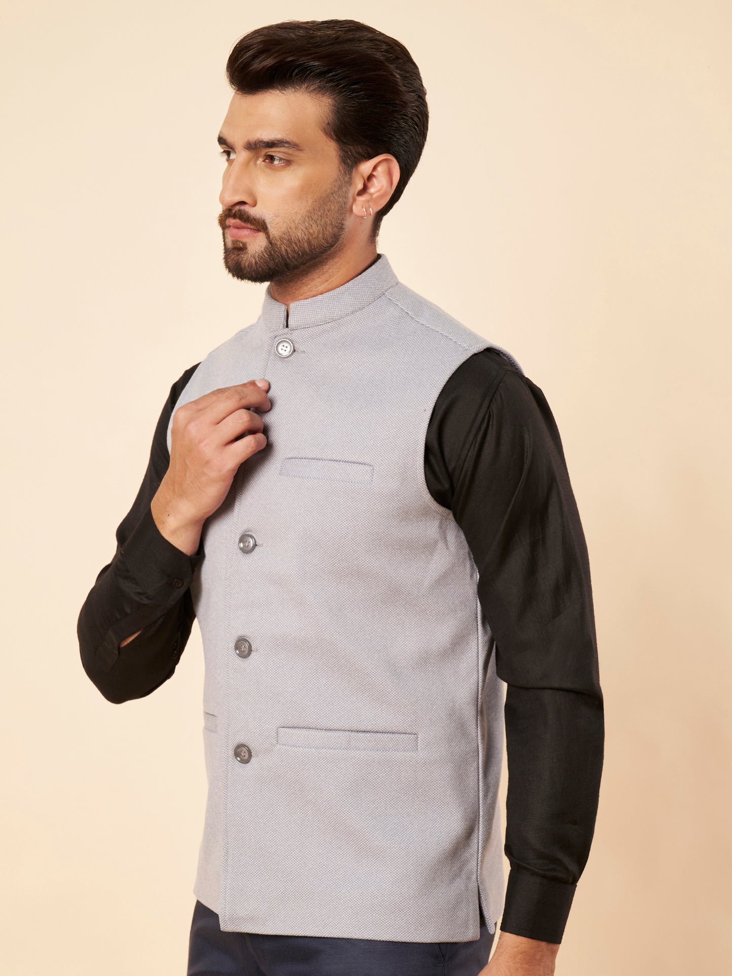 Men's Tweed Nehru Jacket | Light Blue