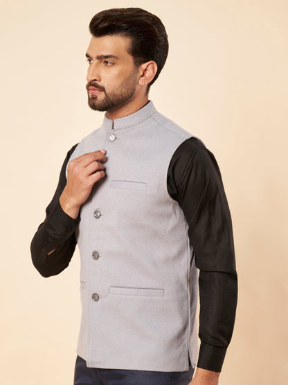 Men's Tweed Nehru Jacket | Light Blue