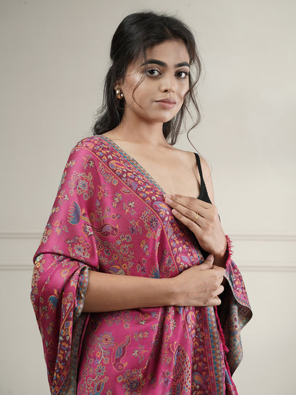 Kani Floral Weave Soft Woolen Stole for Women | Magenta - view 3