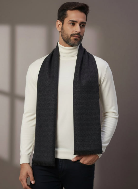 Soft Woollen Muffler for Men | Grey Black Scarf
