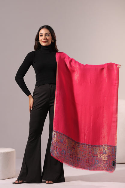 Women’s Premium Kani Woven Shawl with Zari Sheen | Pink Orange