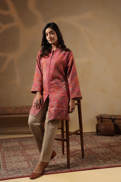 Women's Kaani Woven Winter Kurta | Pink