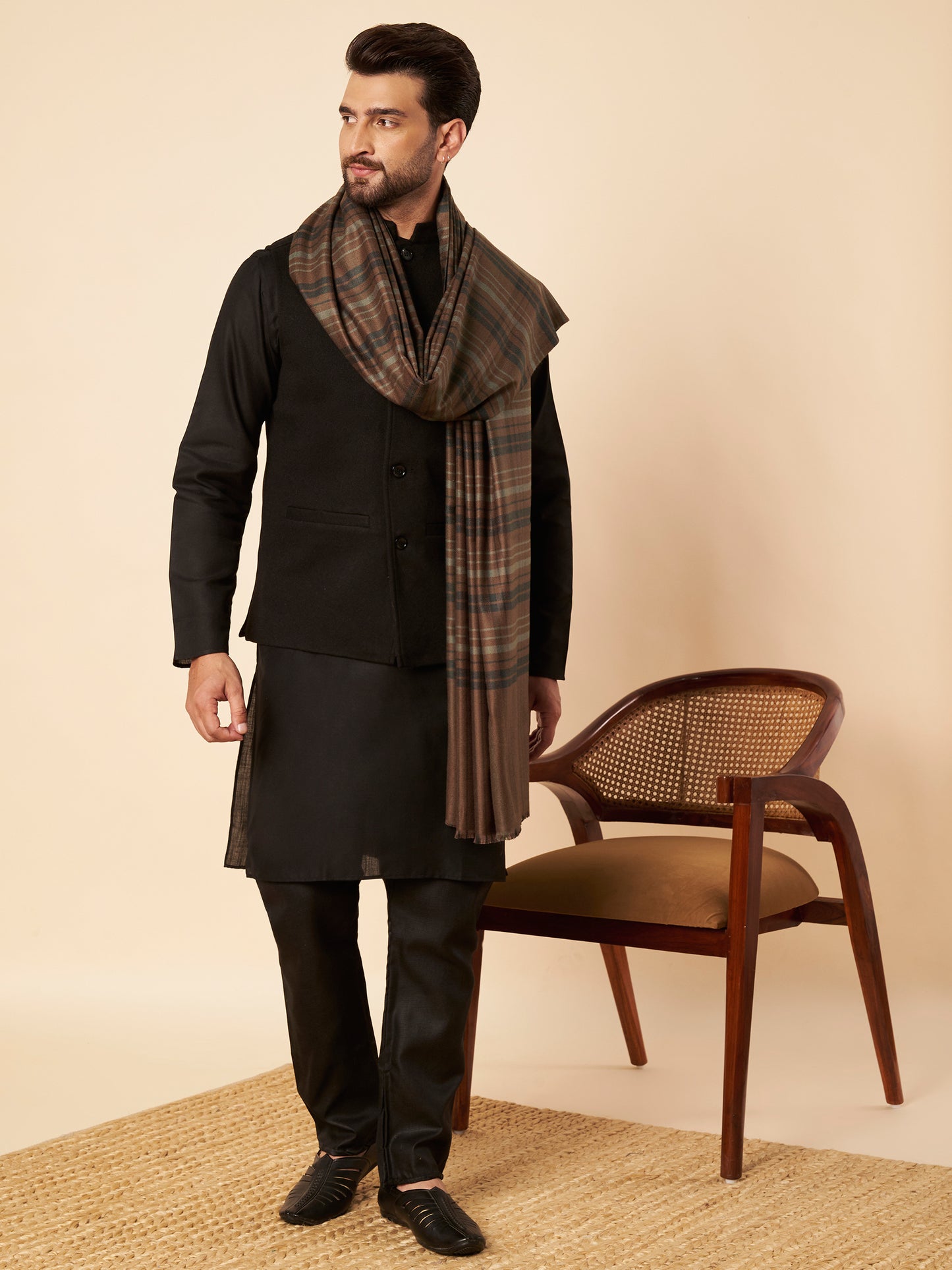 Men's Woollen Lohi Shawl | Brown Stripe - view 2