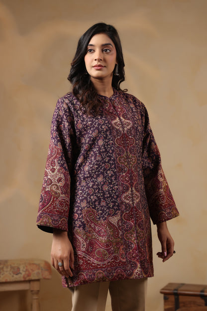 Women's Kaani Woven Winter Kurta | Purple