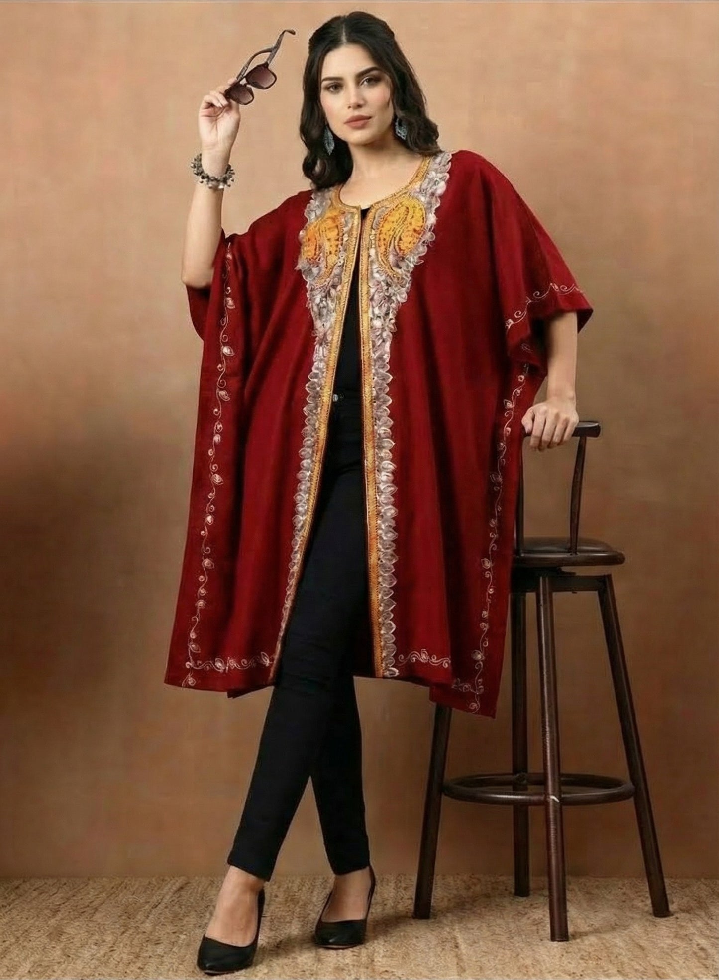 Aari Paisley Embroidery Maroon Pheran Shrug - view 2
