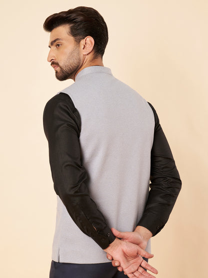 Men's Tweed Nehru Jacket | Light Blue