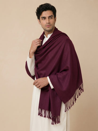 Men Lightweight Solid Color Warm Stole | Wine - view 3