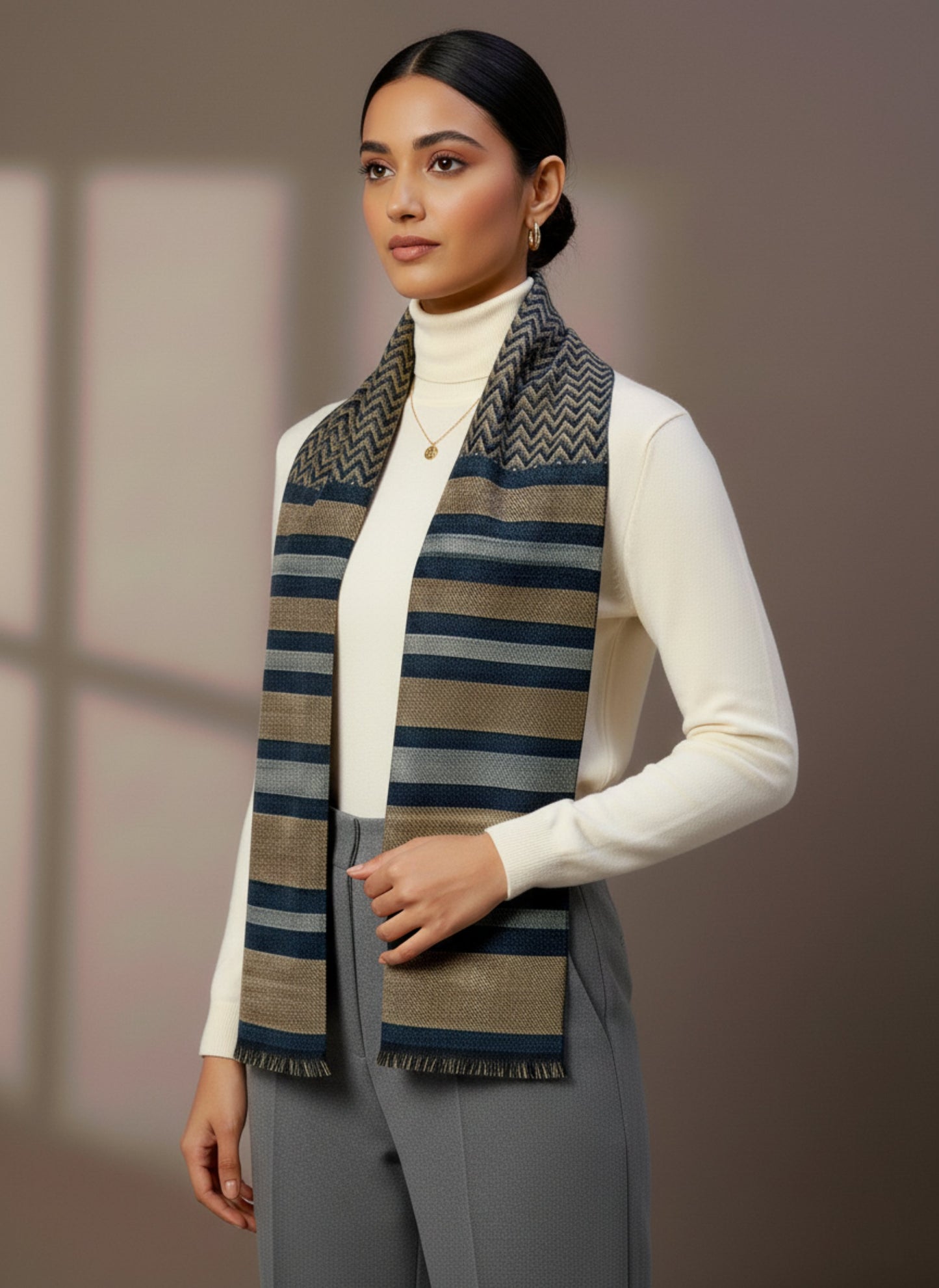 Soft Woollen Muffler for Women | Copper Grey Scarf