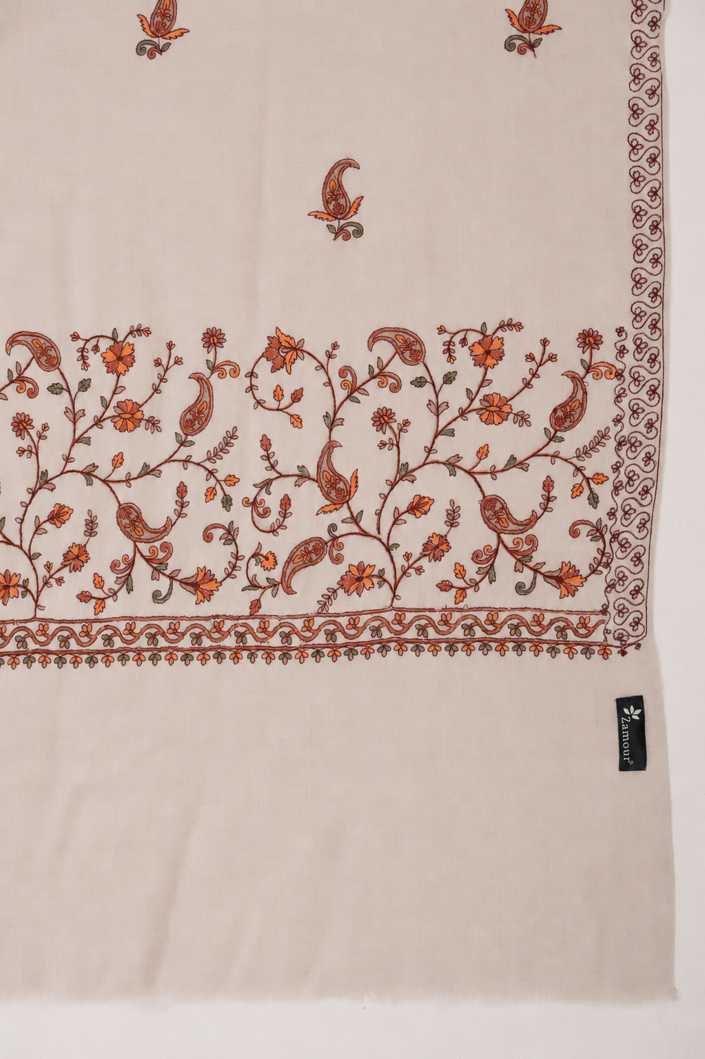 Sozni Floral Embroidery Kashmiri Shawl for Men | Beige - view 6