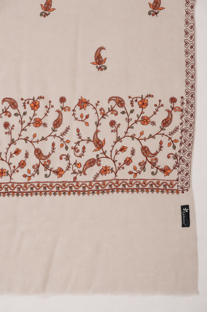 Sozni Floral Embroidery Kashmiri Shawl for Men | Beige - view 6