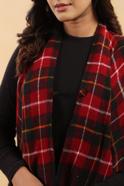 Women's Sleeveless Checkered Shrug Cardigan | Black