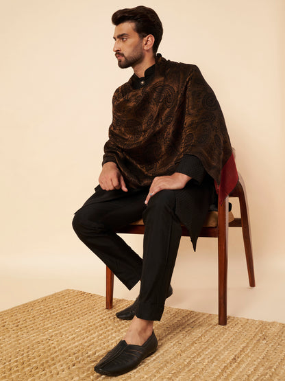 Fine Wool Black Zari Design Stole with Red Border