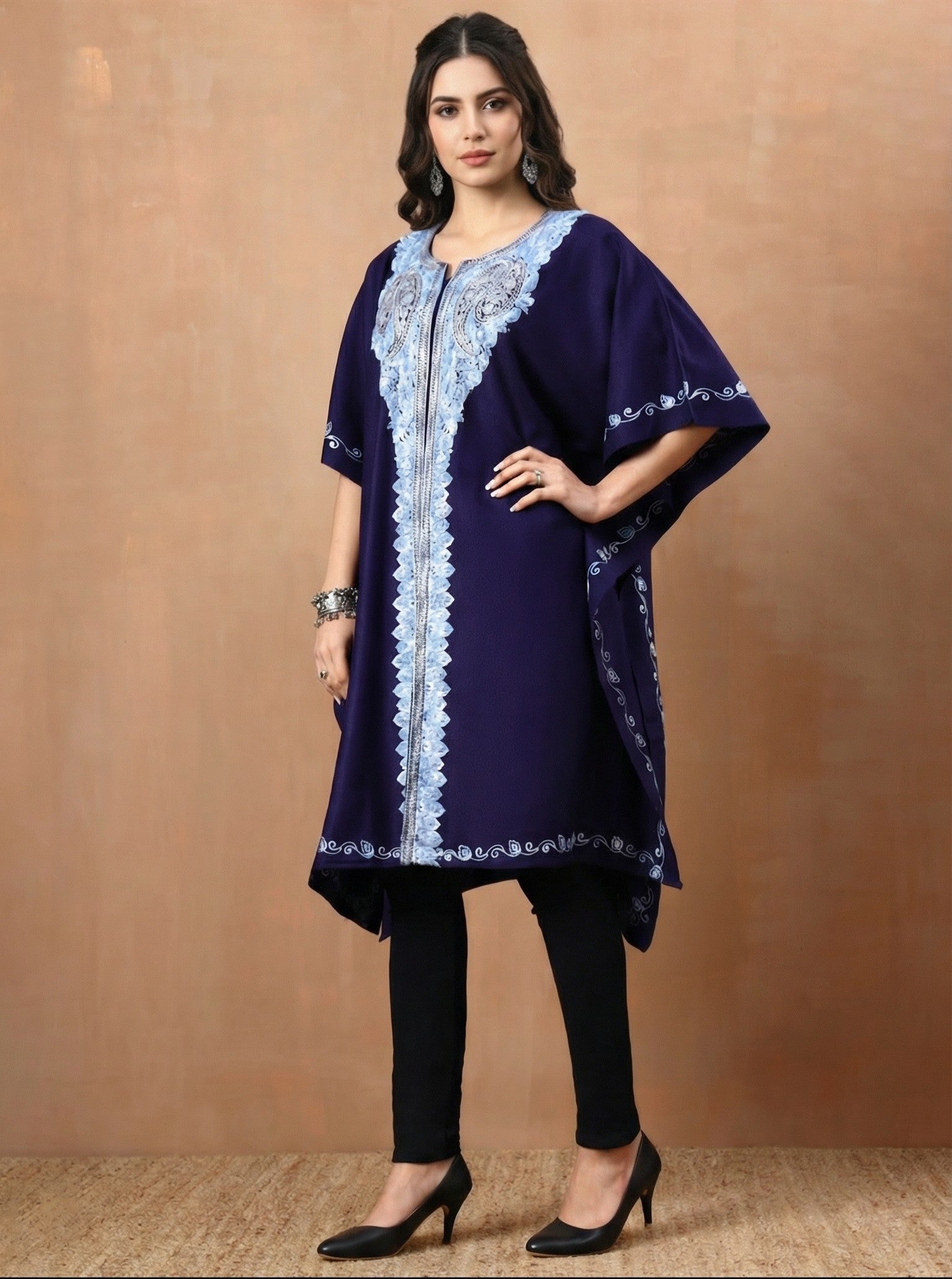 Aari Paisley Embroidery Blue Pheran Shrug - view 6