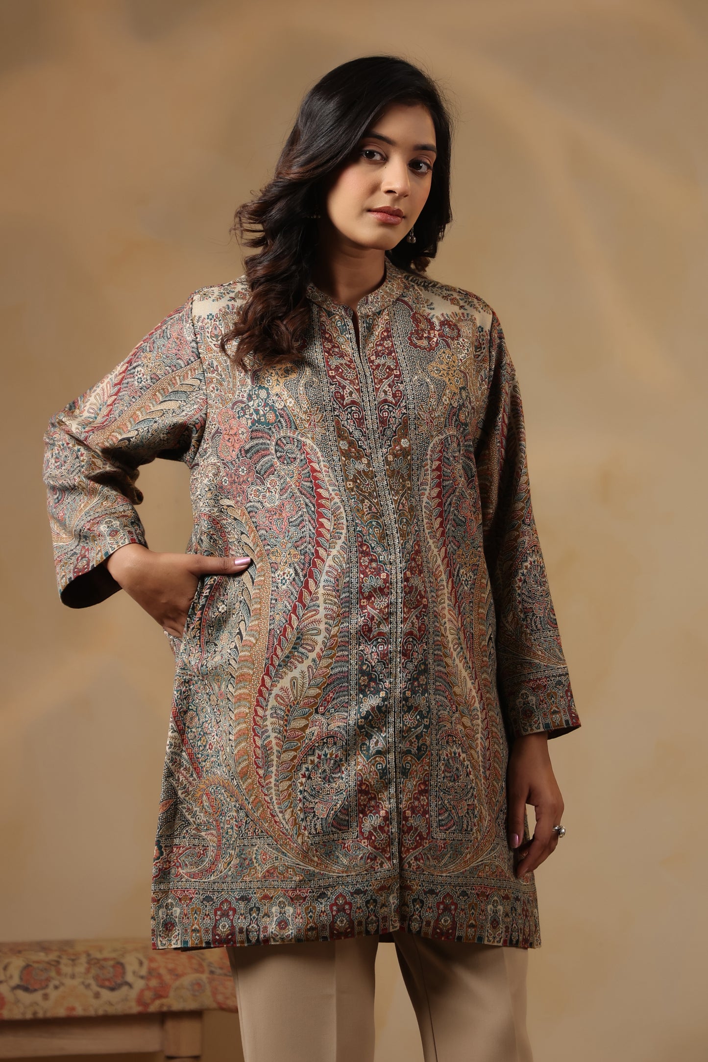 Women's Kaani Woven Winter Kurta | Multicolour
