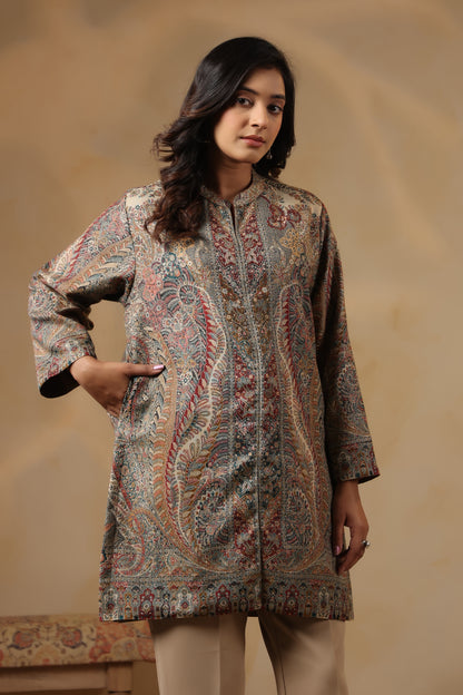 Women's Kaani Woven Winter Kurta | Multicolour
