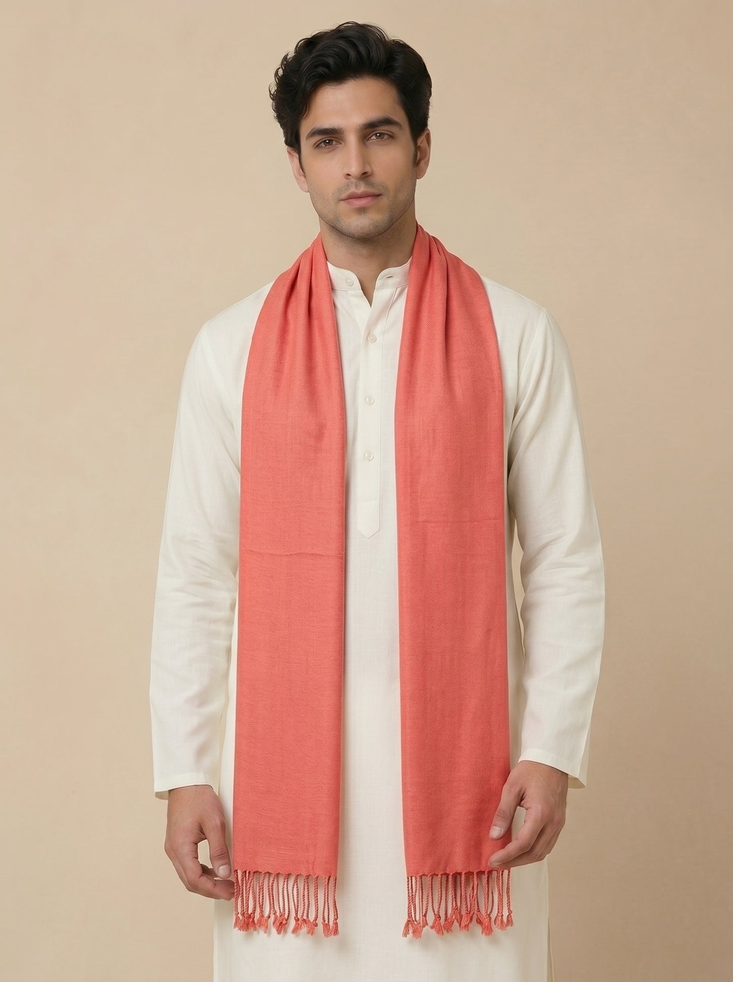 Men Lightweight Solid Color Warm Stole | Peach