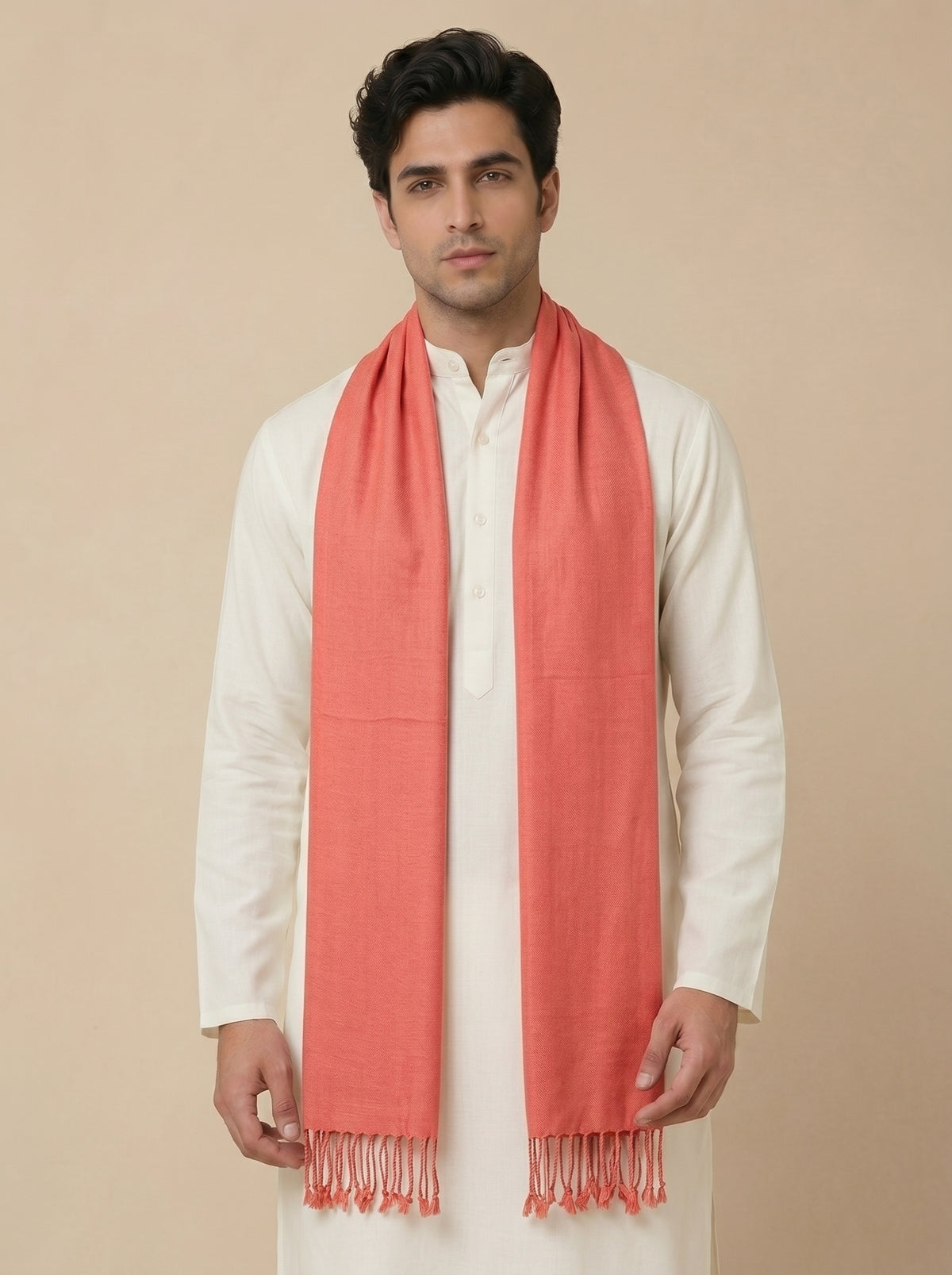 Men Lightweight Solid Color Warm Stole | Peach