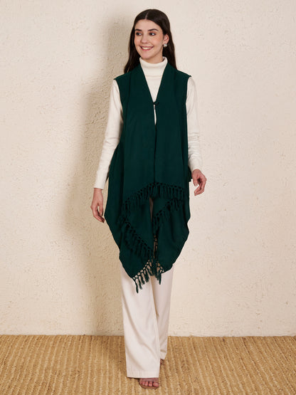Women's Sleeveless Plain Shrug Cardigan | Bottle Green