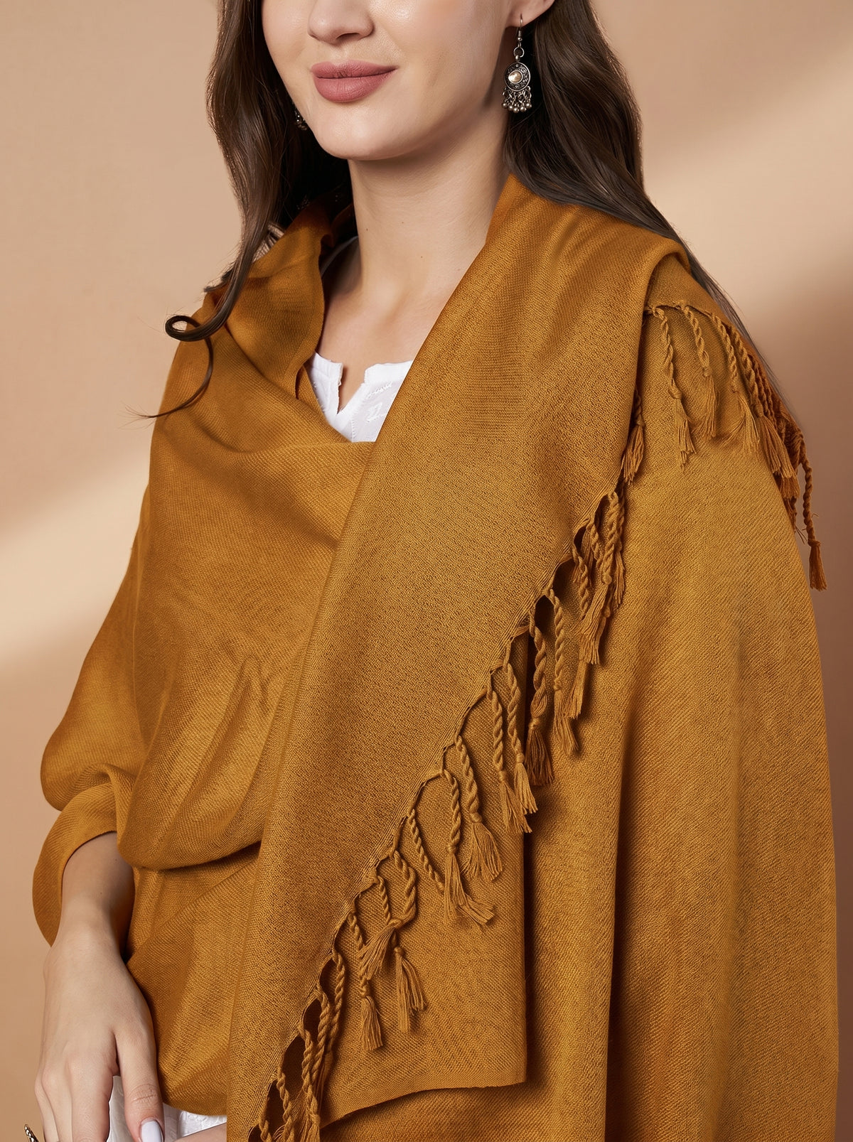 Plain Mustard Woolen Stole for Women | Mustard - view 6