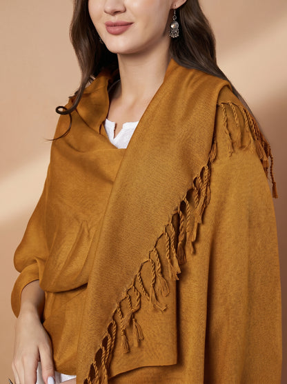 Plain Mustard Woolen Stole for Women | Mustard - view 6