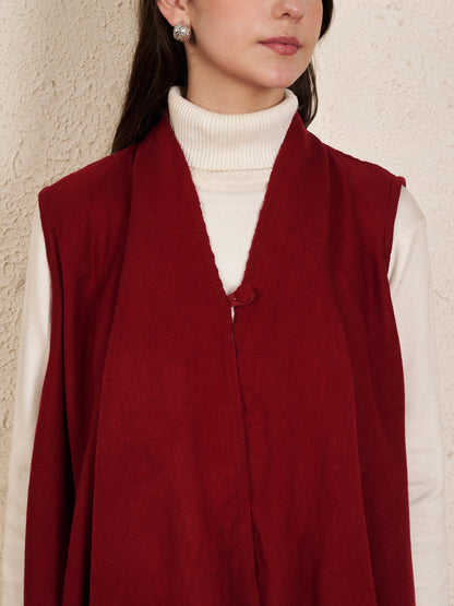 Women's Sleeveless Plain Shrug Cardigan | Maroon