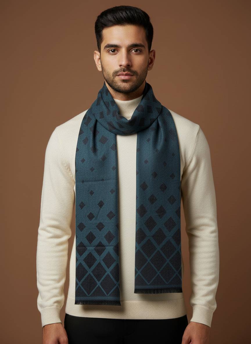 Soft Woollen Muffler for Men | Blue Black Scarf