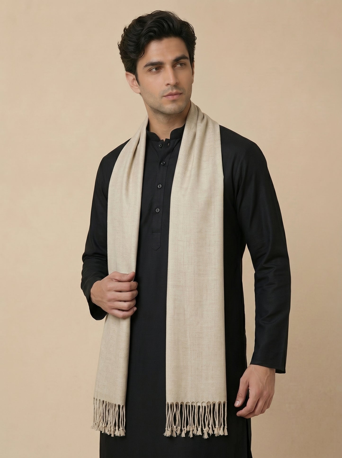 Men Lightweight Solid Color Warm Stole | Light Grey - view 5