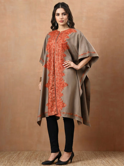 Floral Aari Embroidery Brown Pheran Shrug - view 3