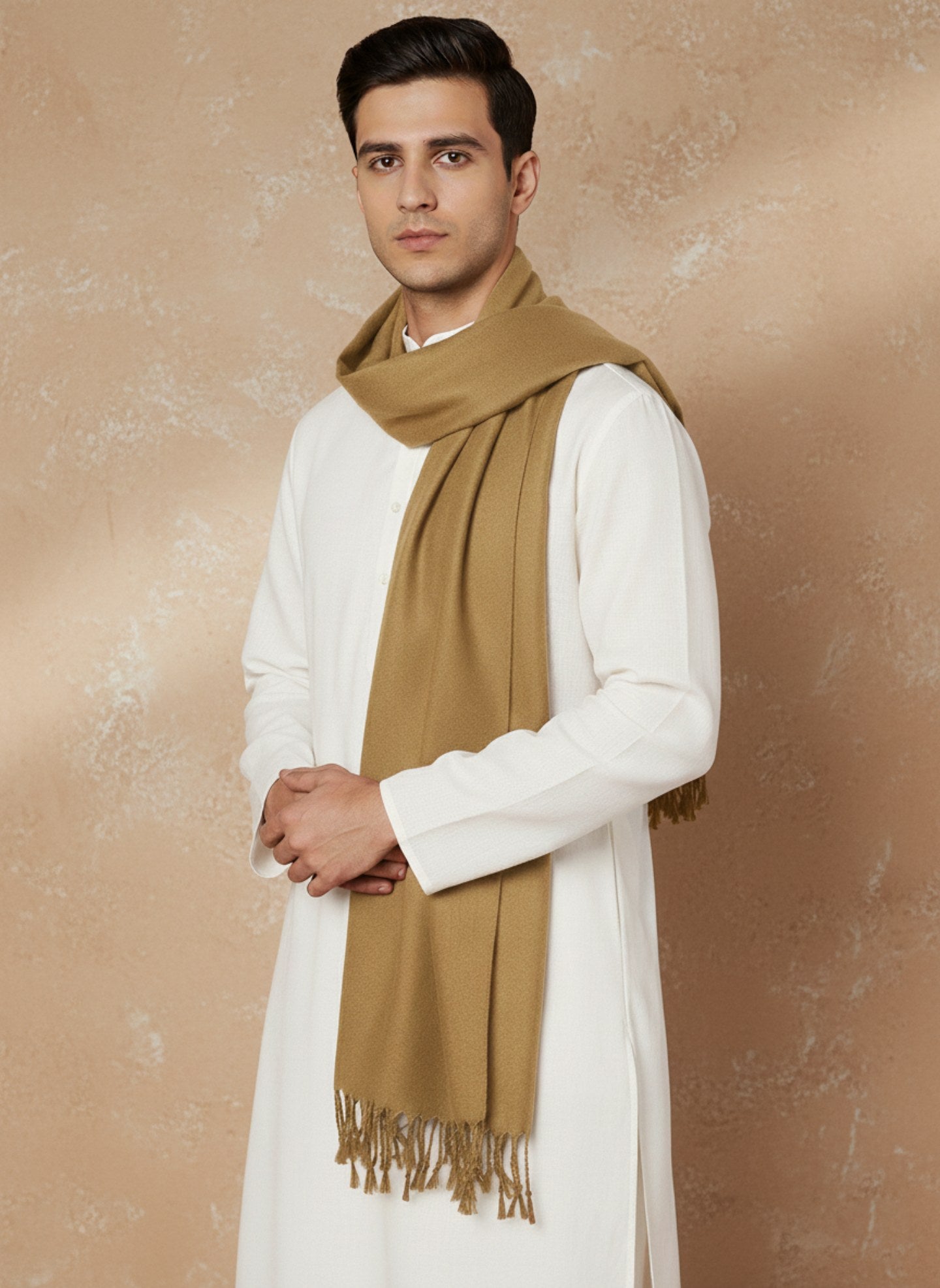 Men Lightweight Solid Color Warm Stole | Beige