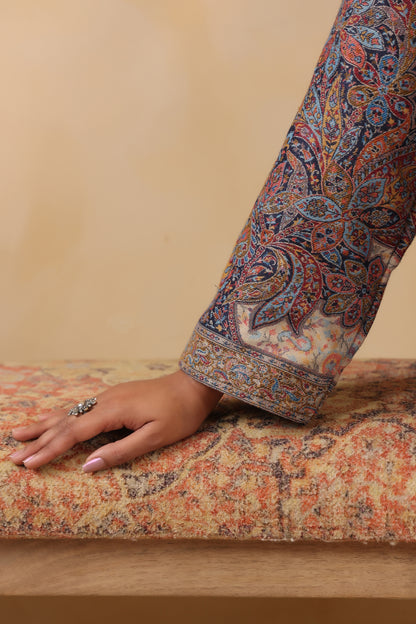 Women's Kaani Woven Winter Kurta | Navy Blue