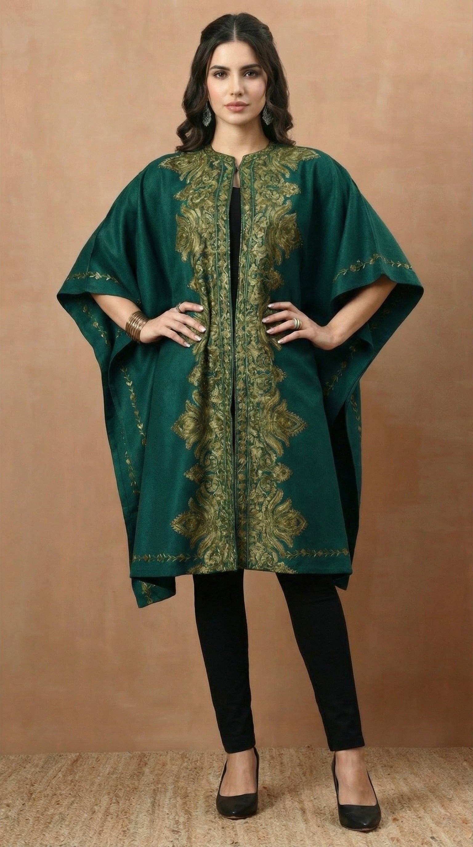 Floral Aari Embroidery Green Pheran Shrug - view 7