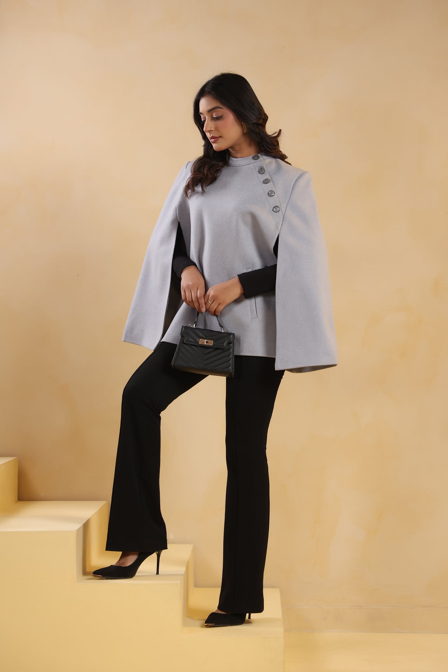 Women's Tweed Luxury Cape Jacket Shrug | Blue