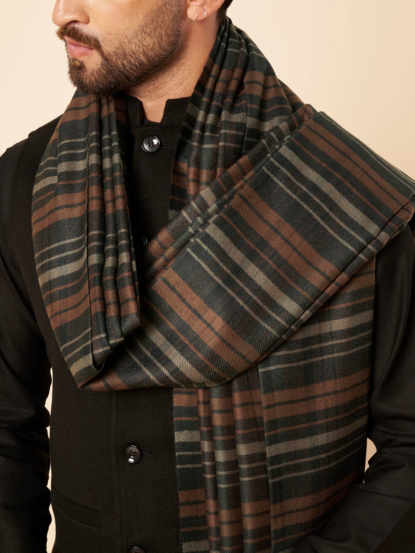 Men's Woollen Lohi Shawl | Grey Stripe